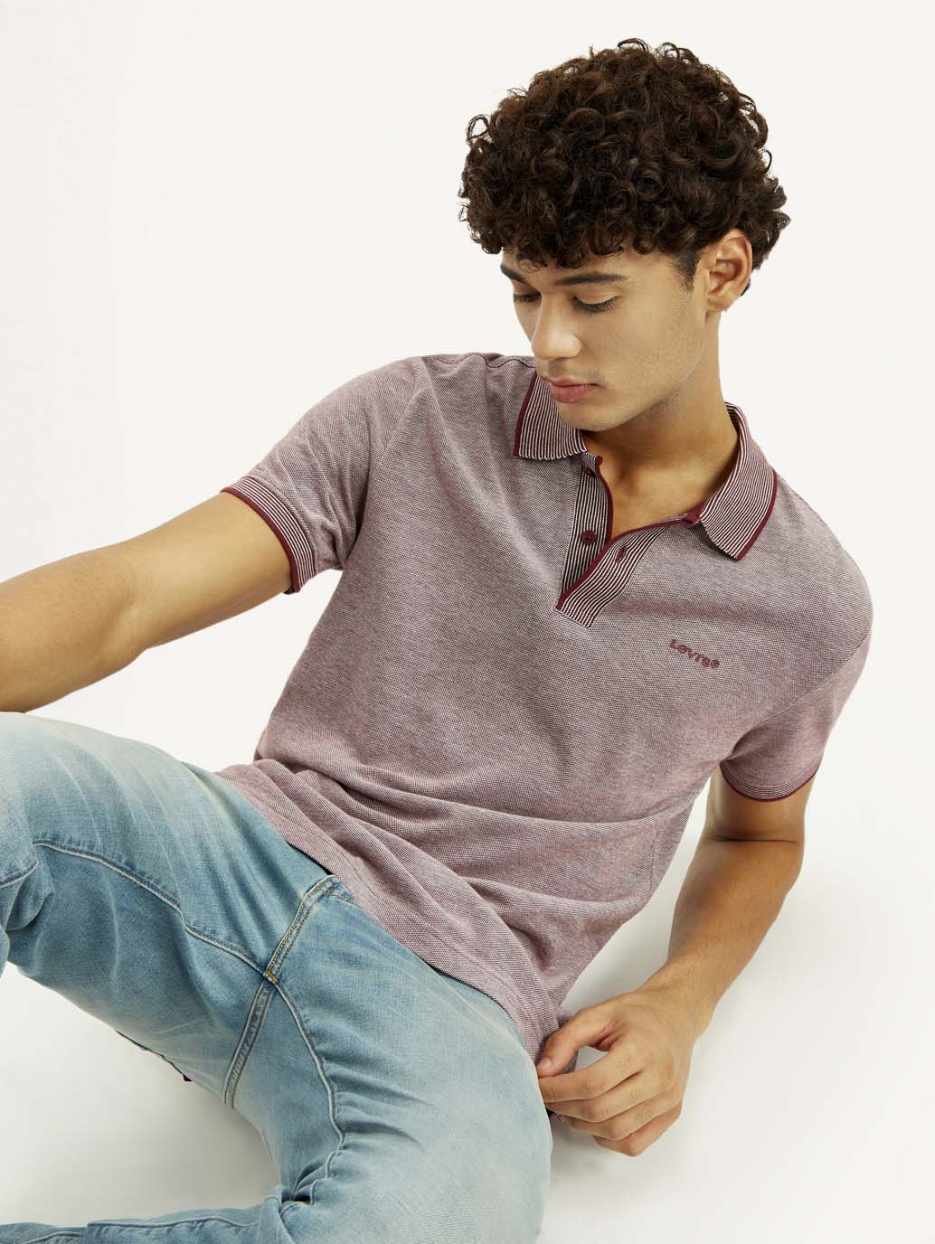 Men's Mauve Slim Fit Polo T-shirt - Elevated View