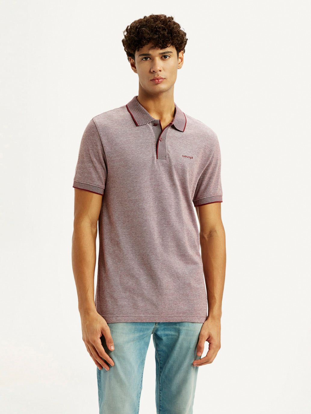 Men's Mauve Slim Fit Polo T-shirt - Front View