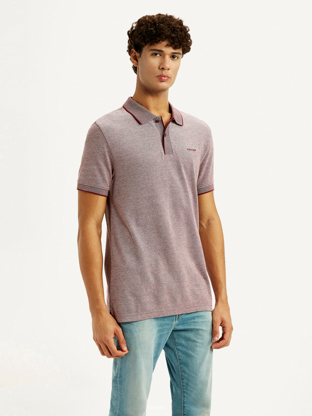 Men's Mauve Slim Fit Polo T-shirt - Side View