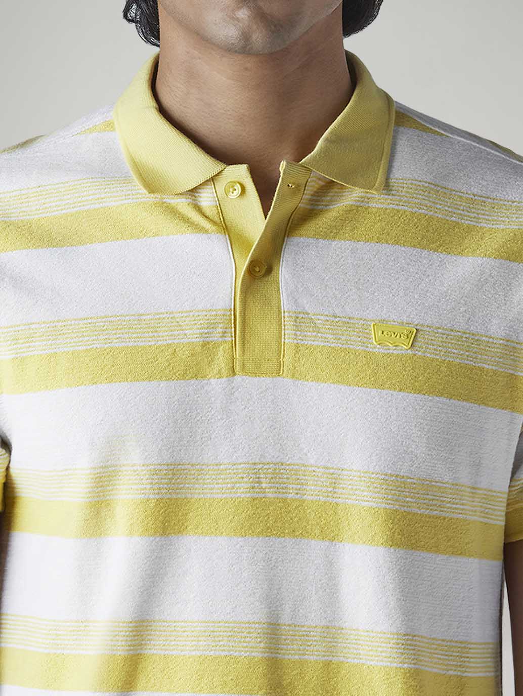Men's Striped White Jersey Polo T-shirt - 20 View