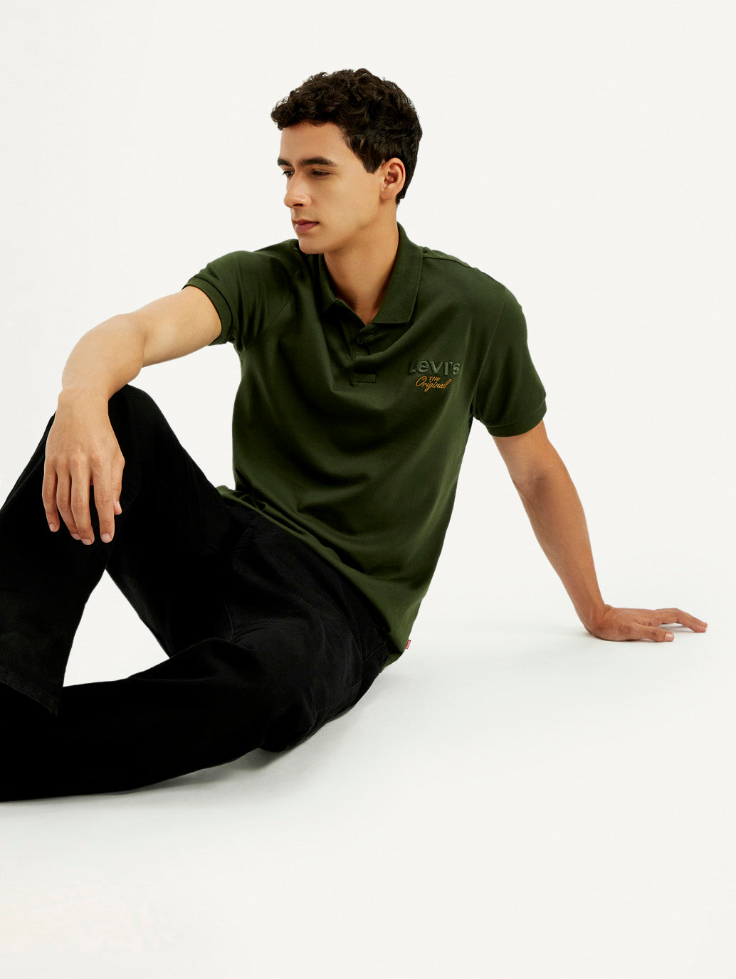 Men's Brand Logo Dark Green Slim Fit Polo T-shirt - Elevated View