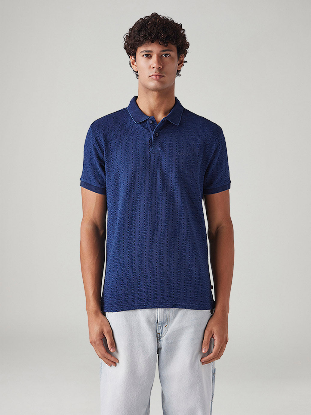 Men's Self-Design Slim Fit Polo T-Shirt - Front View