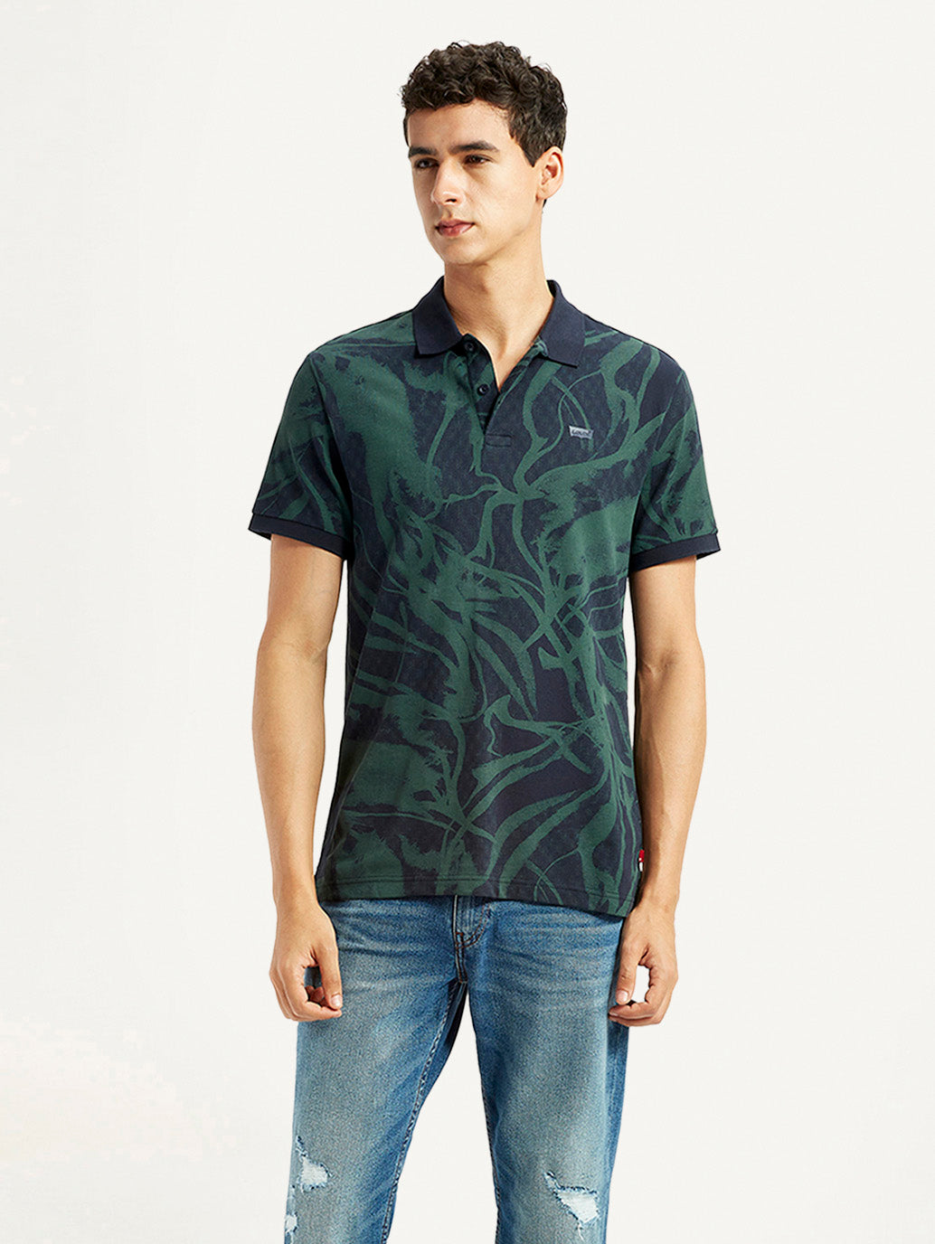 Men's Abstract Dark Green Slim Fit Polo T-shirt - Styleshot View