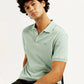 Men's Solid Slim Fit Polo Linen T-Shirt - Elevated View