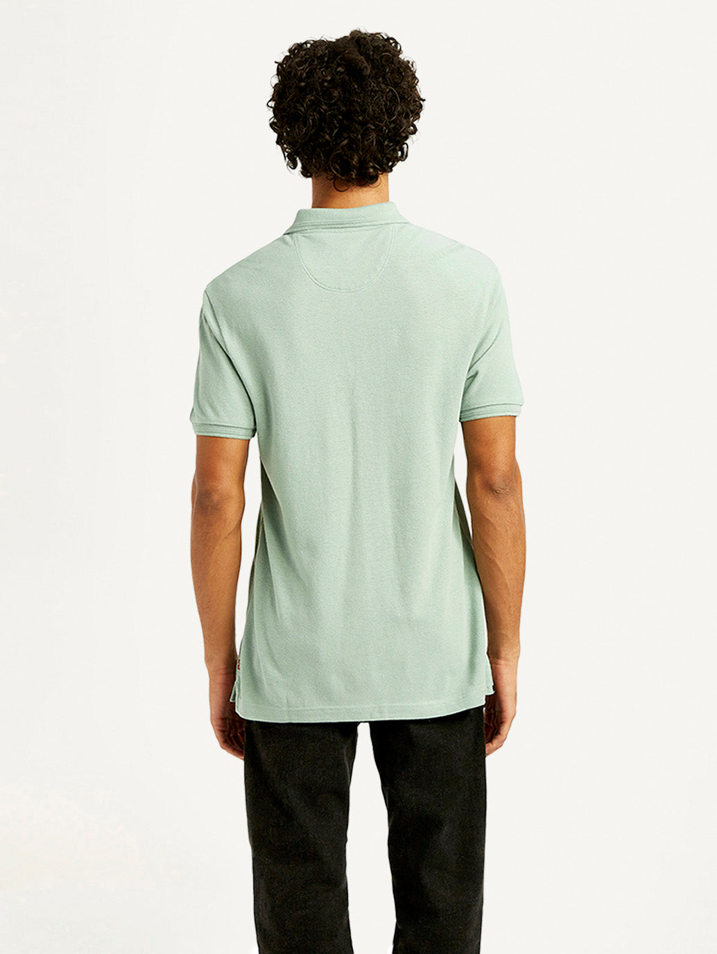 Men's Solid Slim Fit Polo Linen T-Shirt - Back View