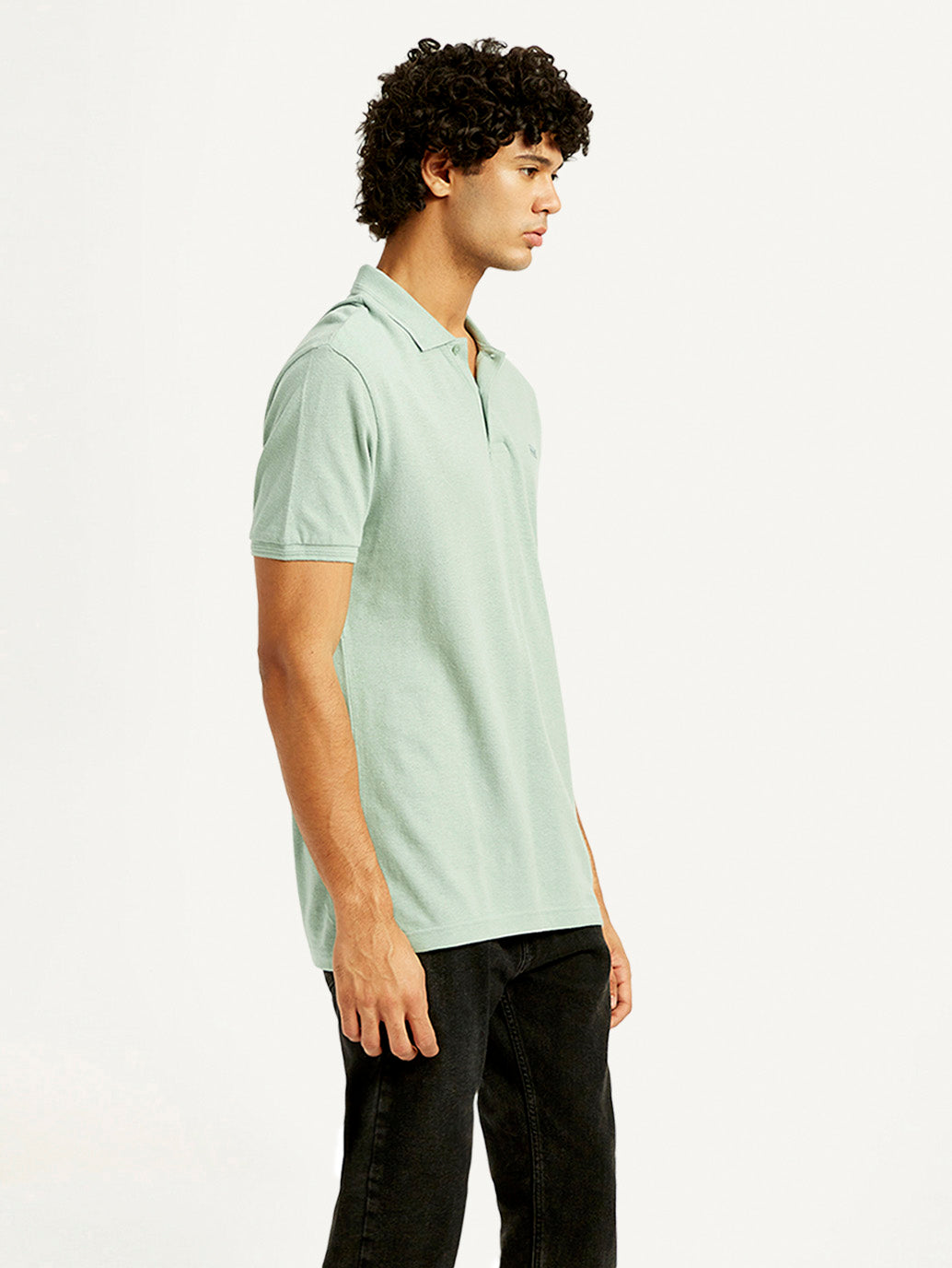 Men's Solid Slim Fit Polo Linen T-Shirt - Side View