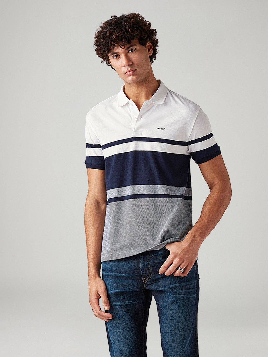Men's Striped White Slim Fit Textured Polo T-shirt