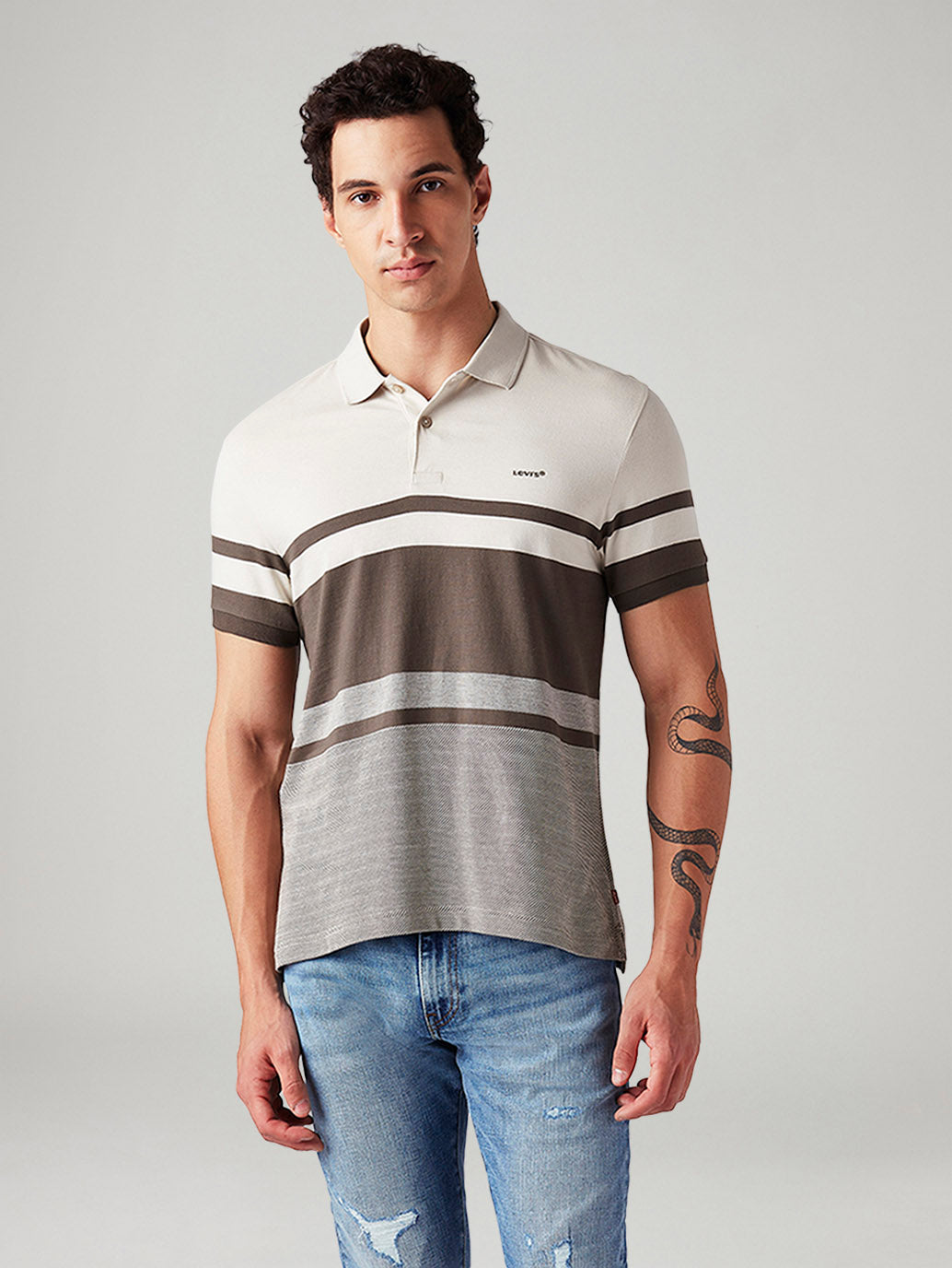 Men's Striped Slim Fit Polo T-Shirt - Front View