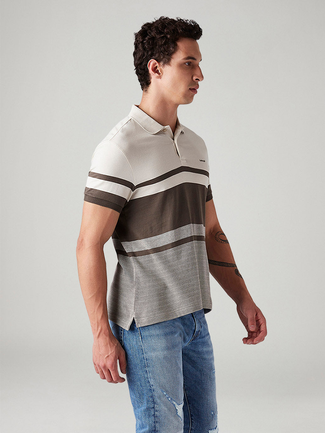 Men's Striped Slim Fit Polo T-Shirt - Side View