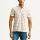 Men's Striped Off White Slim Fit Polo T-shirt - Front View