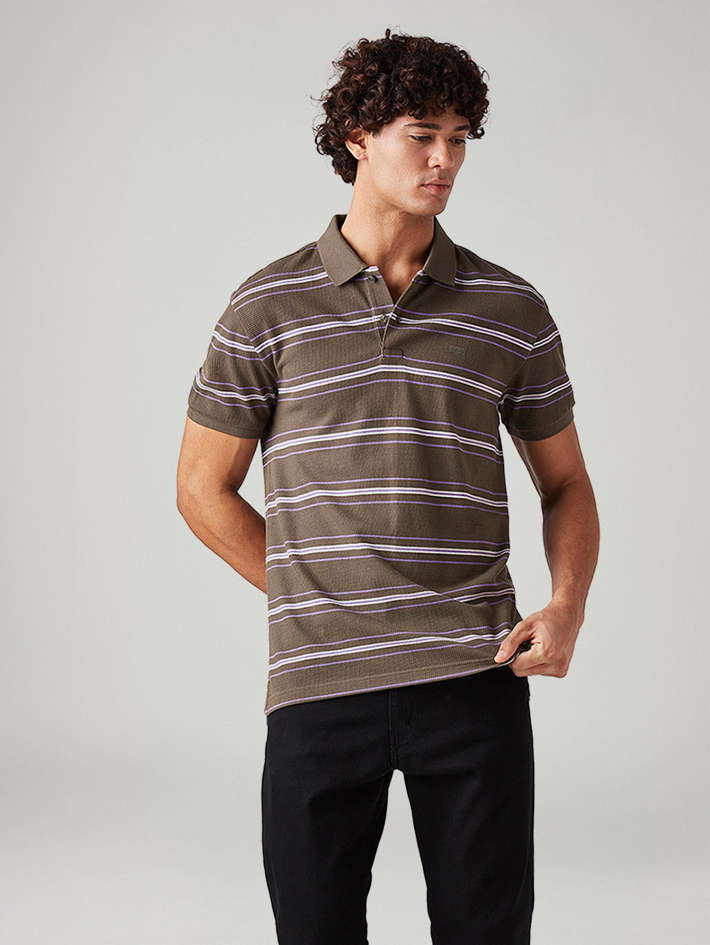 Men's Striped Slim Fit Textured Polo T-shirt