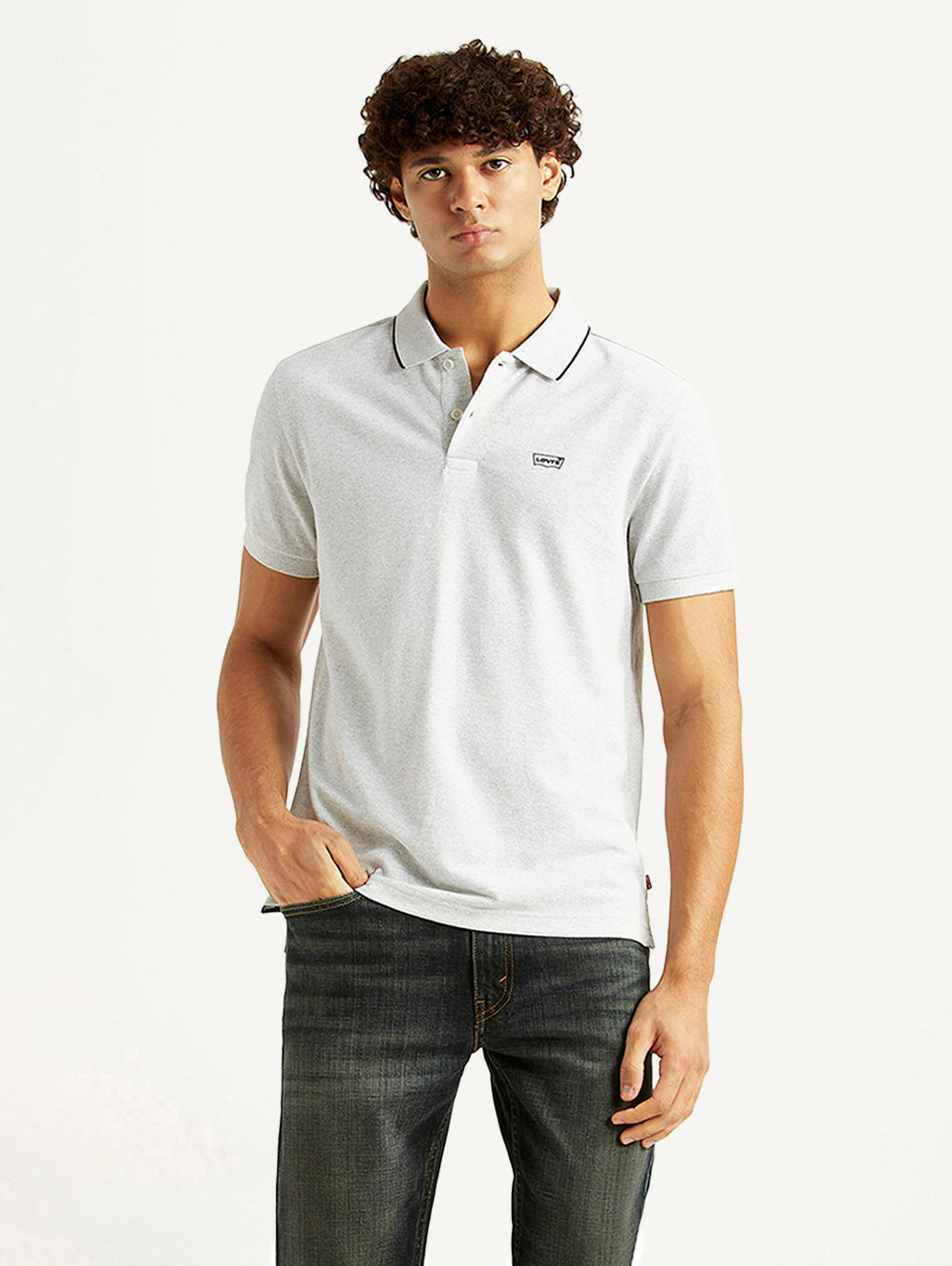 Men's Solid Light Grey Slim Fit Polo T-shirt