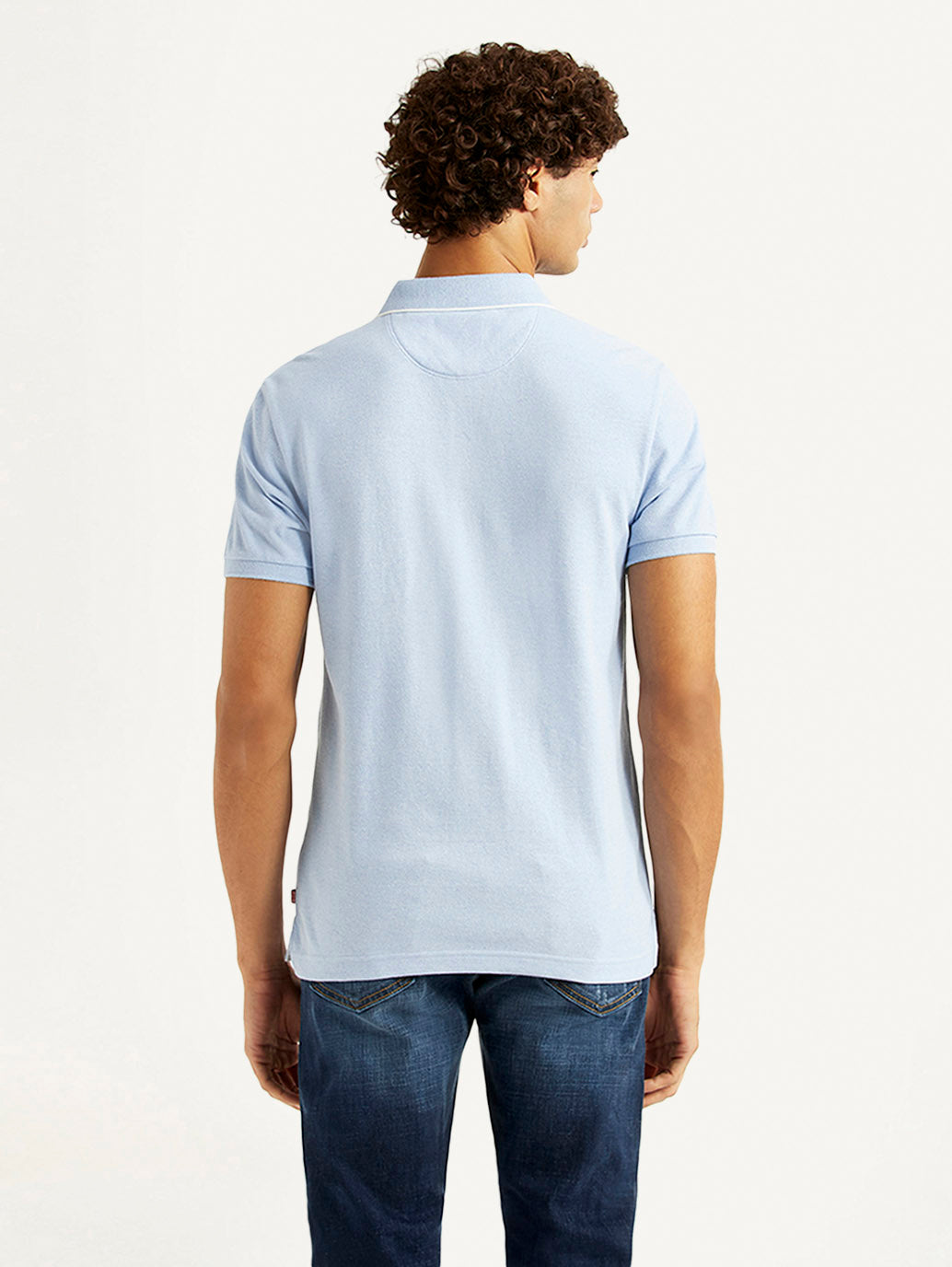 Men's Solid Light Blue Regular Fit Polo T-shirt - Back View