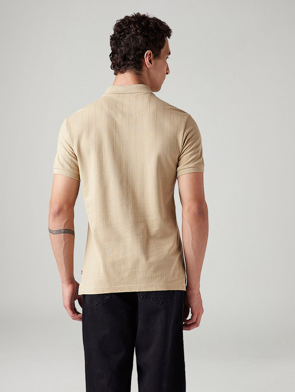 Men's Striped Slim Fit Polo T-Shirt - Back View