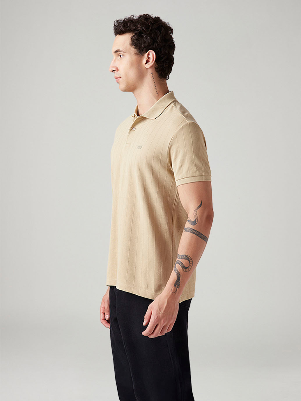 Men's Striped Slim Fit Polo T-Shirt - Side View