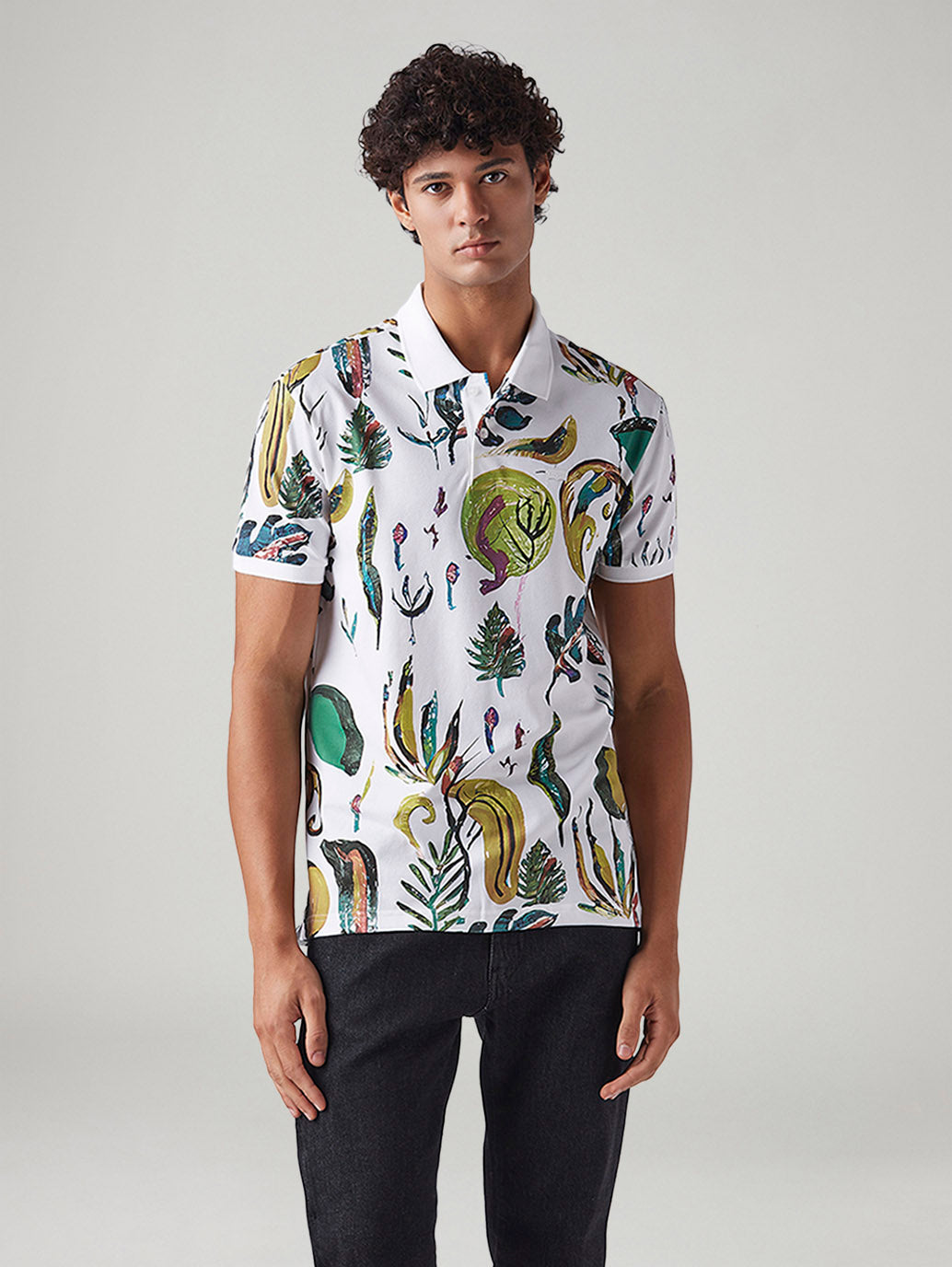 Men's Abstract Slim Fit Polo T-Shirt - Front View