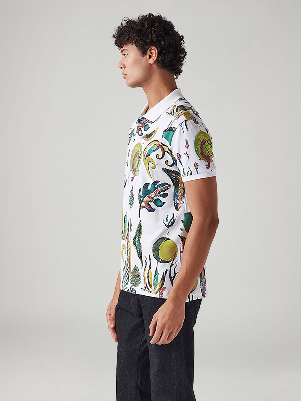 Men's Abstract Slim Fit Polo T-Shirt - Side View