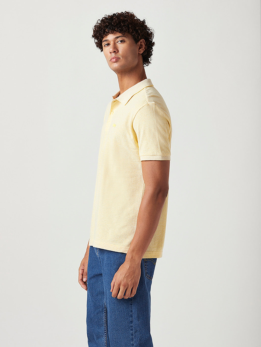 Men's Solid Slim Fit Pique Linen Polo T-Shirt - Side View