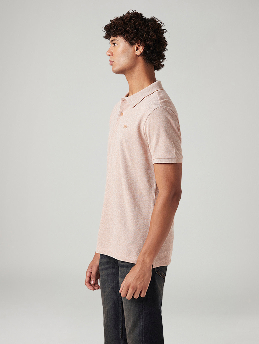 Men's Solid Slim Fit Pique Linen Polo T-Shirt - Side View