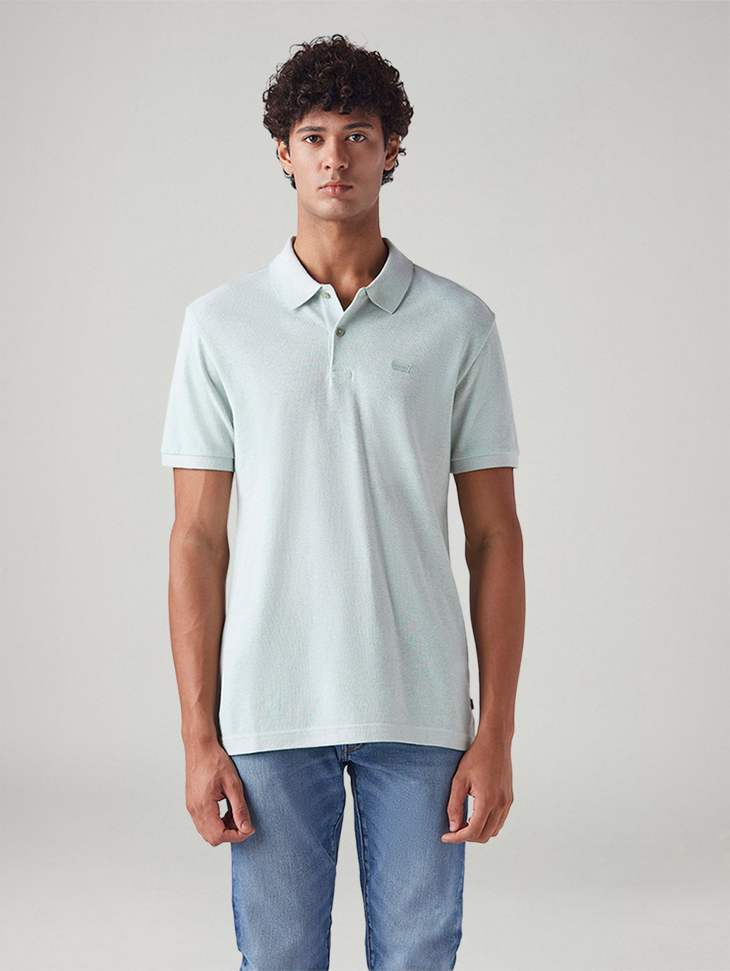 Men's Solid Slim Fit Linen Polo T-Shirt - Front View