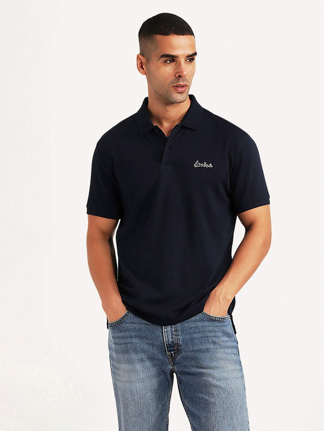 Men's Solid Navy Slim Fit Polo T-shirt
