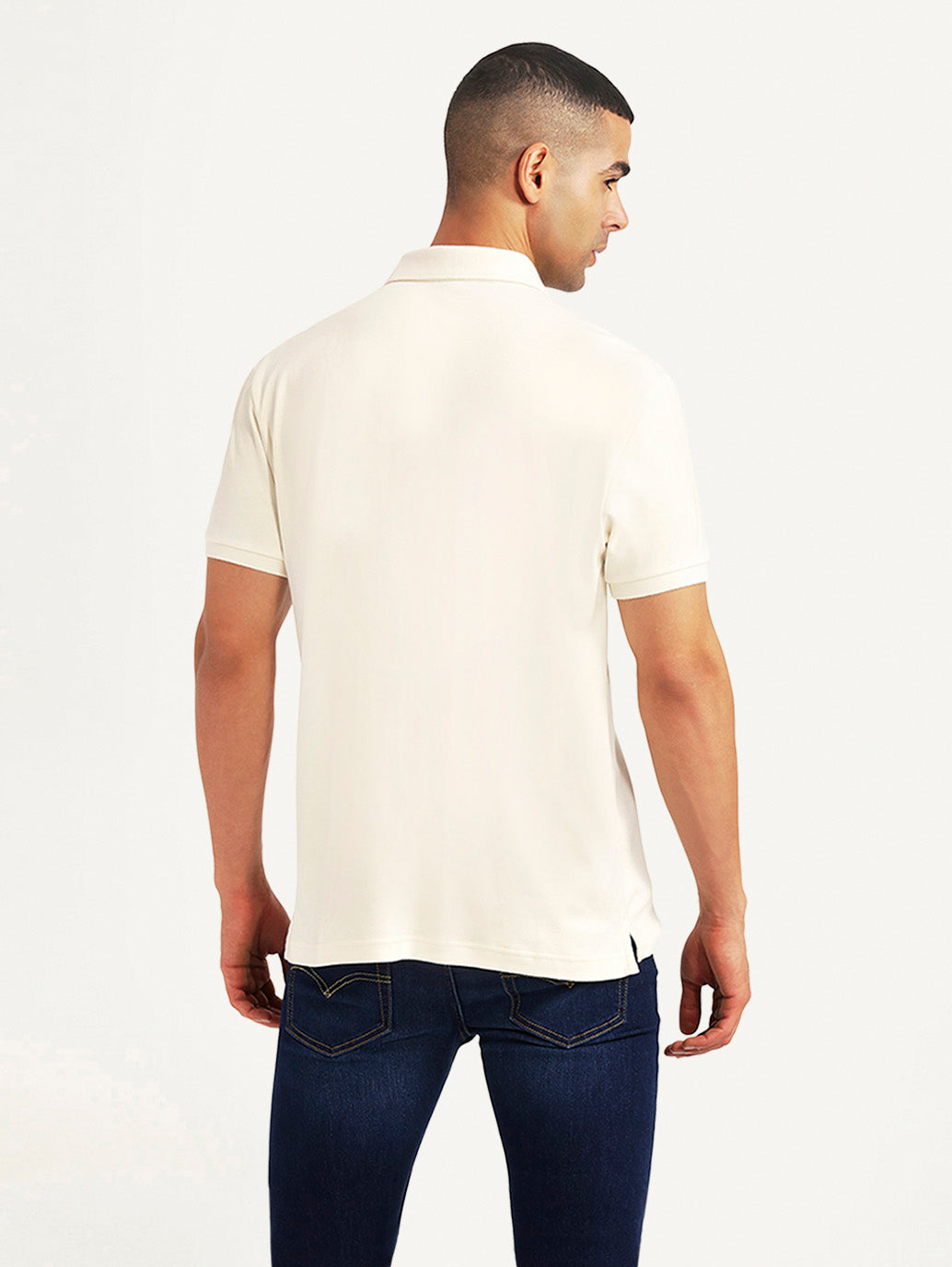 Men's Solid Off-White Slim Fit Polo T-shirt - Back View