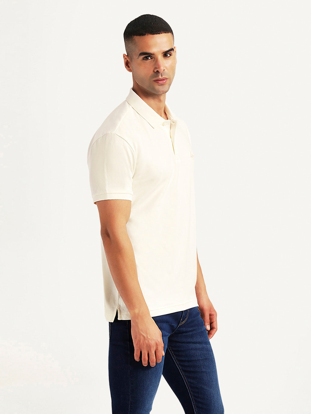 Men's Solid Off-White Slim Fit Polo T-shirt - Side View