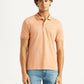 Men's Solid Peach Slim Fit Polo T-shirt - Front View