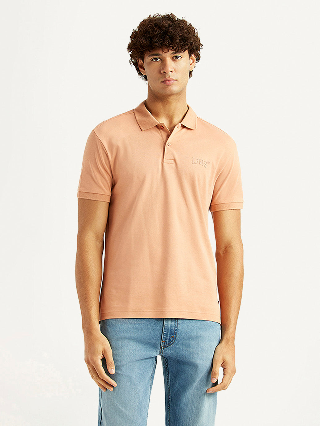 Men's Solid Peach Slim Fit Polo T-shirt