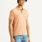 Men's Solid Peach Slim Fit Polo T-shirt - Side View