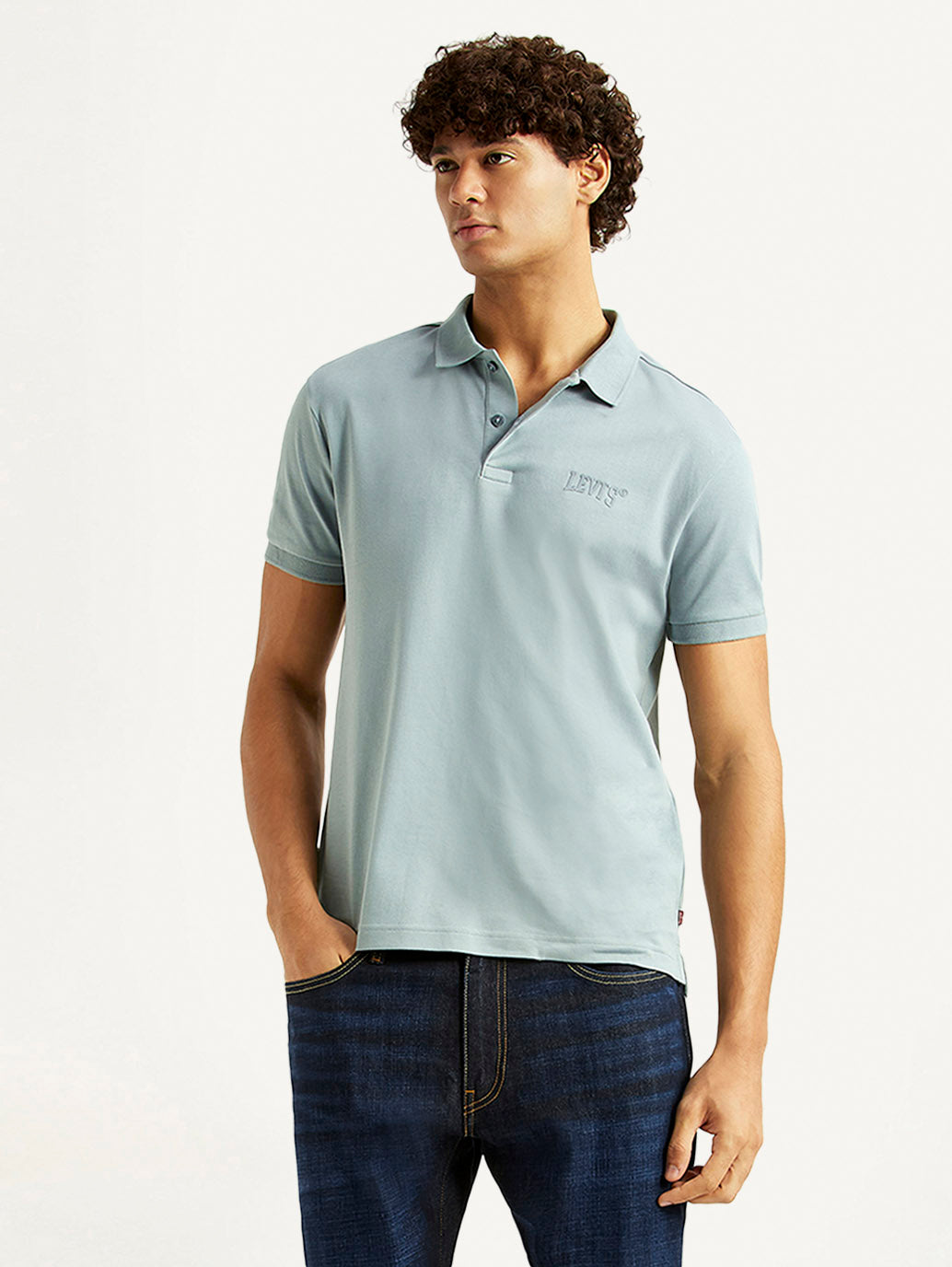 Men's Solid Light Blue Slim Fit Polo T-shirt