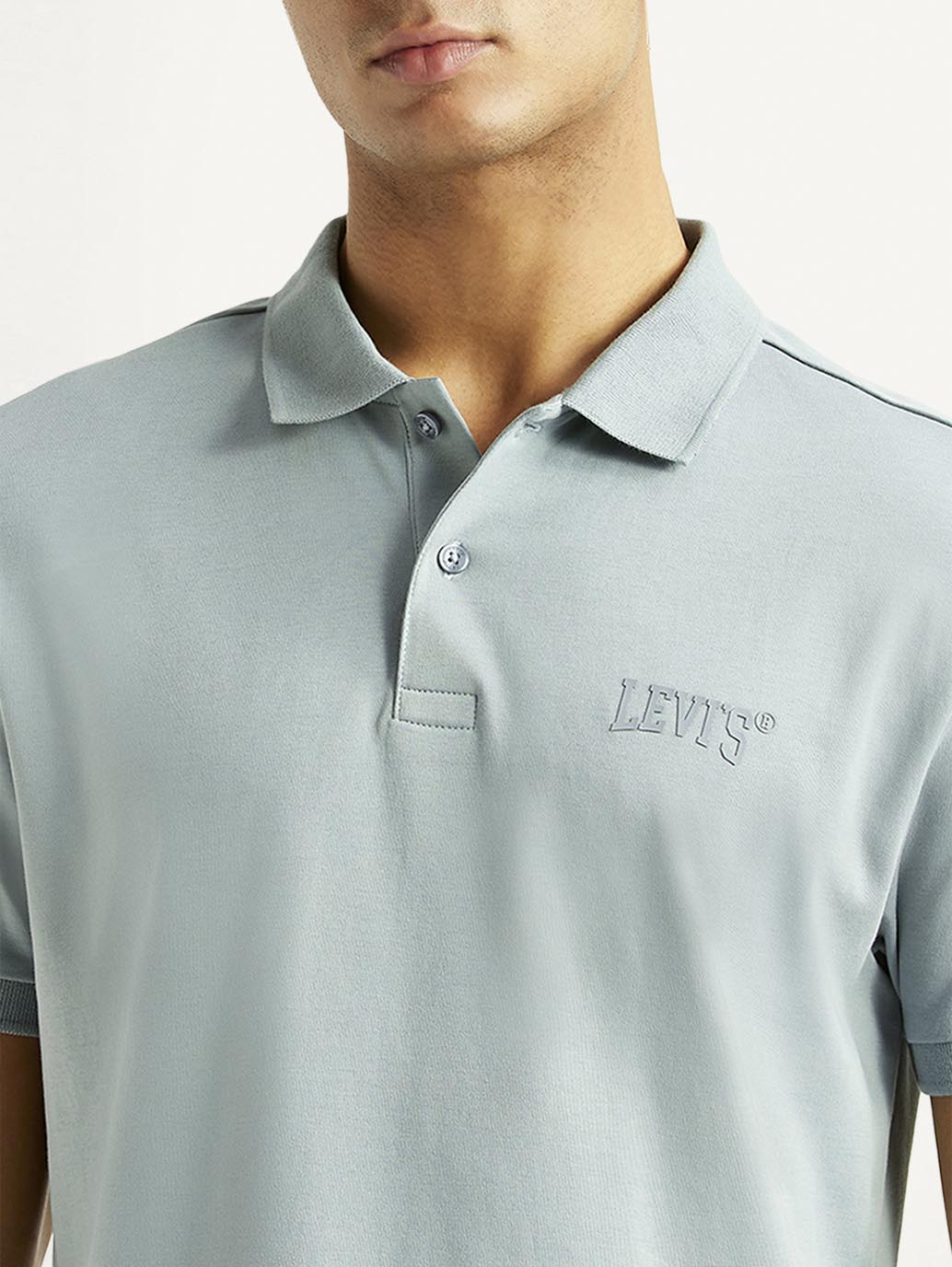 Men's Solid Light Blue Slim Fit Polo T-shirt - Detail View