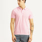 Men's Solid Light Pink Slim Fit Polo T-shirt - Front View