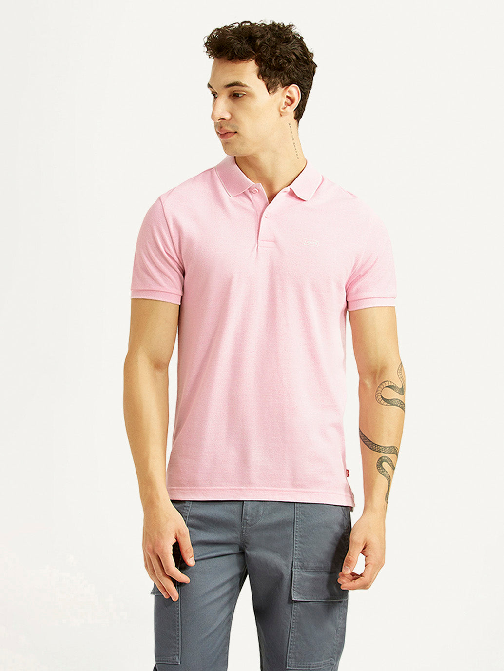 Men's Solid Light Pink Slim Fit Polo T-shirt - Front View
