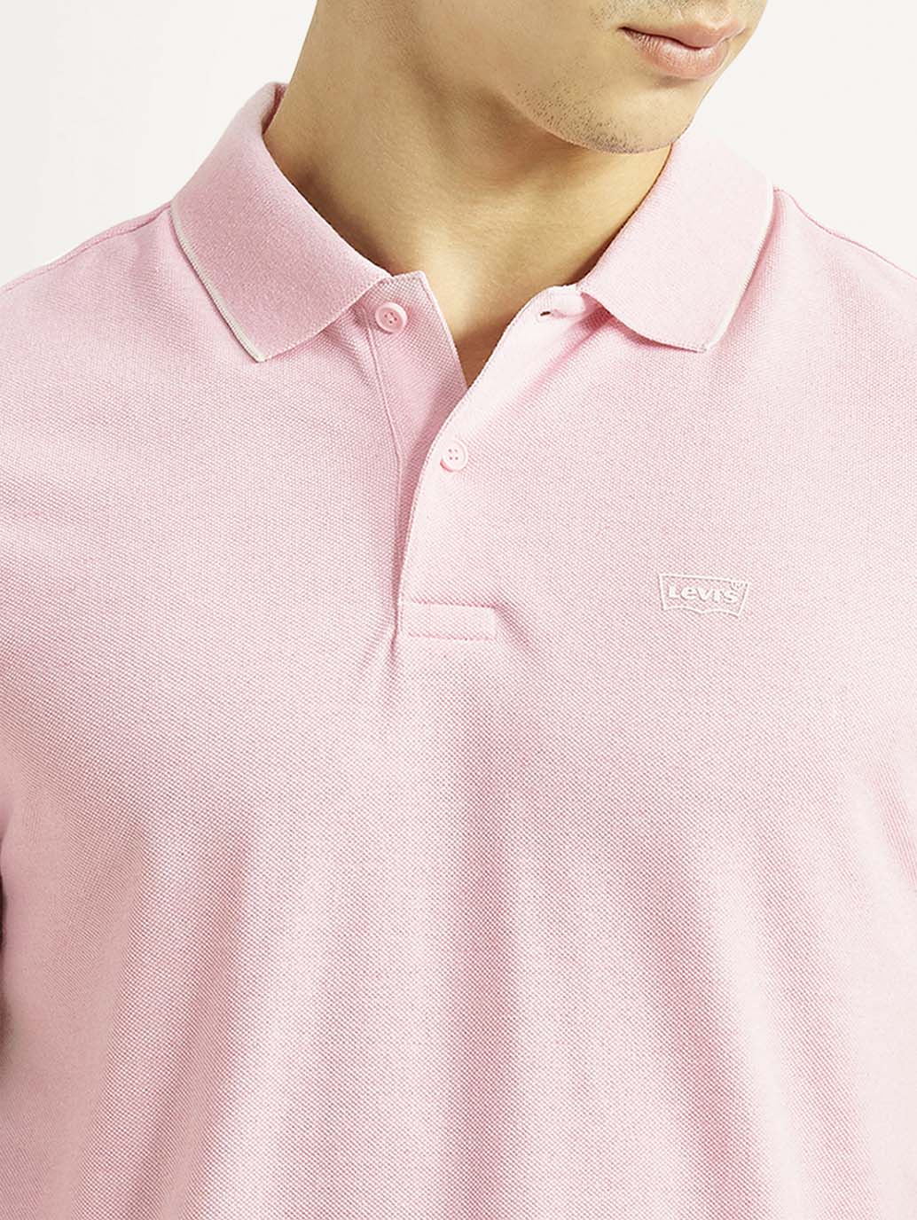 Men's Solid Light Pink Slim Fit Polo T-shirt - Detail View