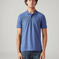 Men's Solid Blue Slim Fit Textured Polo T-shirt - Front View