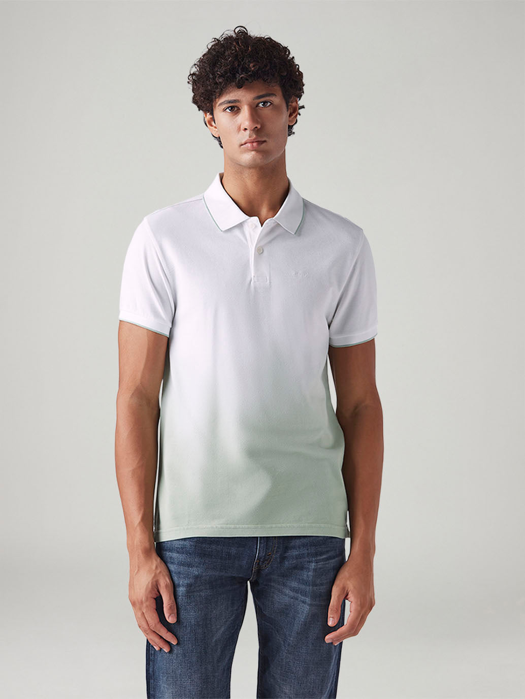 Men's Ombre Slim Fit Overdyed Pique Polo T-Shirt - Front View