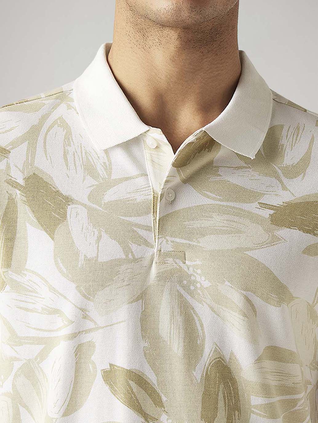 Men's Printed Slim Fit Pique Polo T-Shirt - Detail View