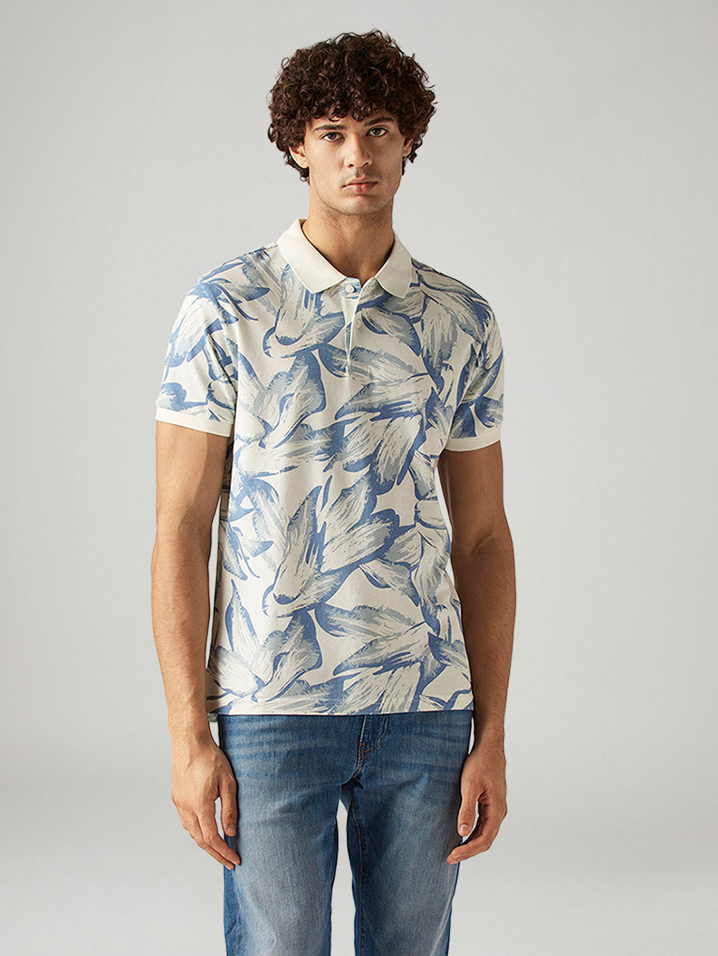 Men's Printed Slim Fit Pique Polo T-Shirt - Front View