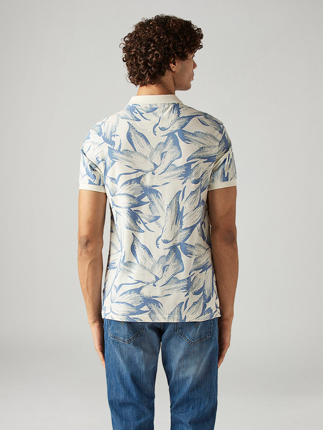 Men's Printed Slim Fit Pique Polo T-Shirt - Back View