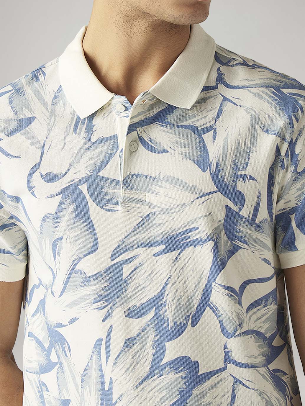 Men's Printed Slim Fit Pique Polo T-Shirt - Detail View