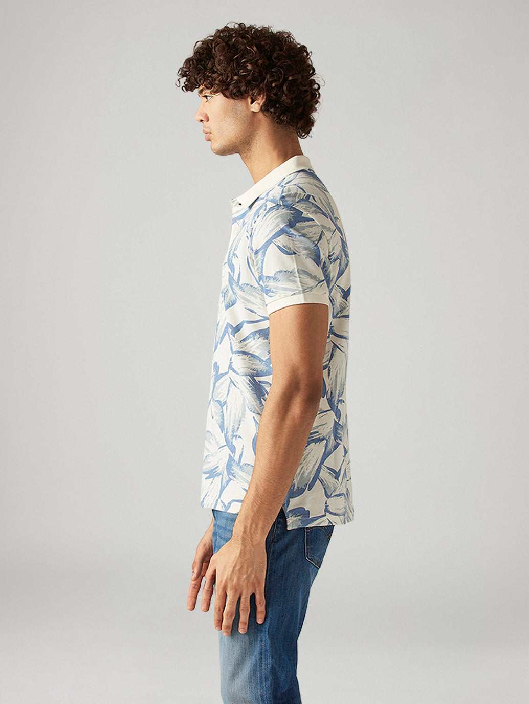 Men's Printed Slim Fit Pique Polo T-Shirt - Side View