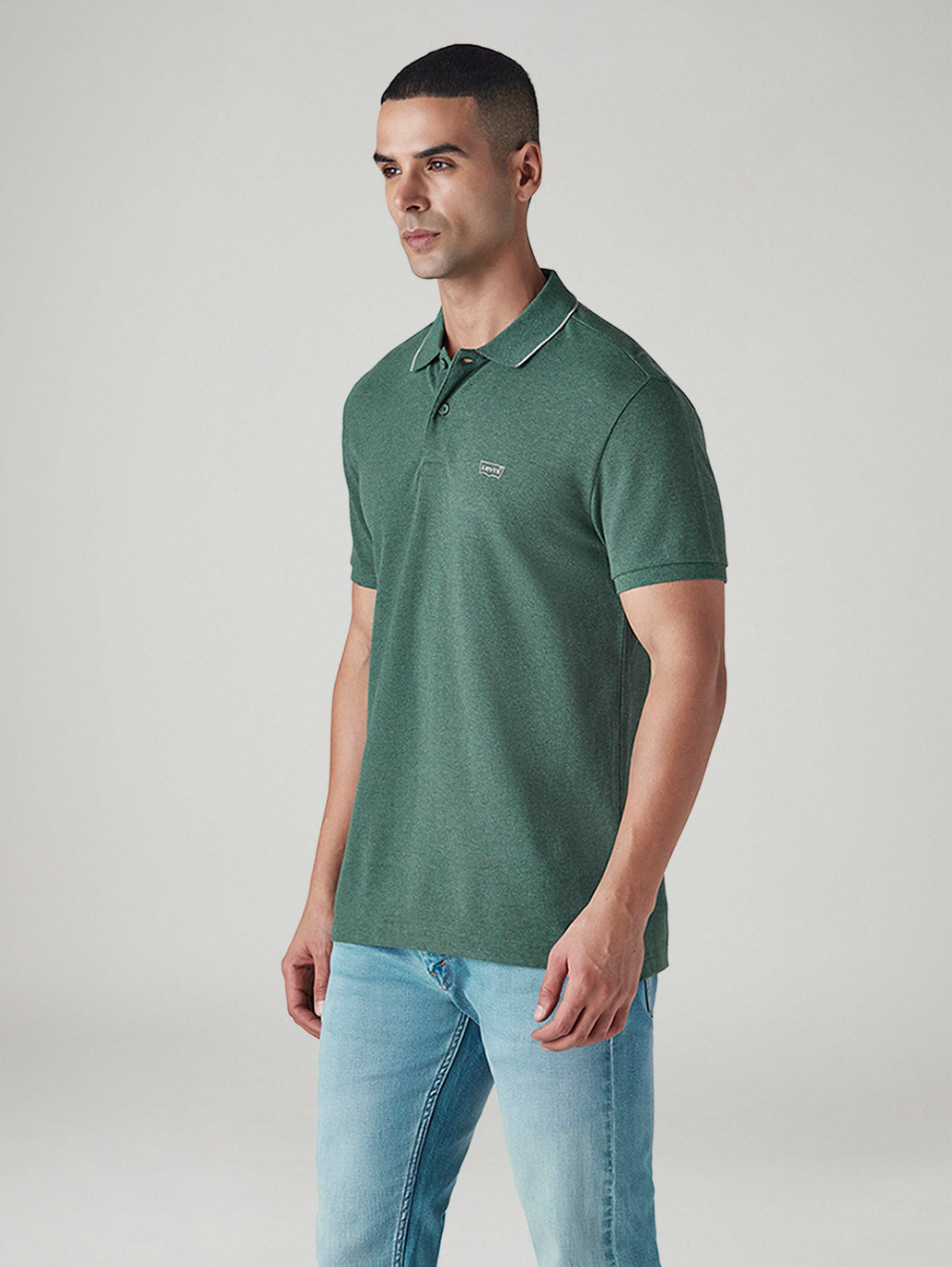 Men's Solid Green Pique Polo T-shirt - Side View