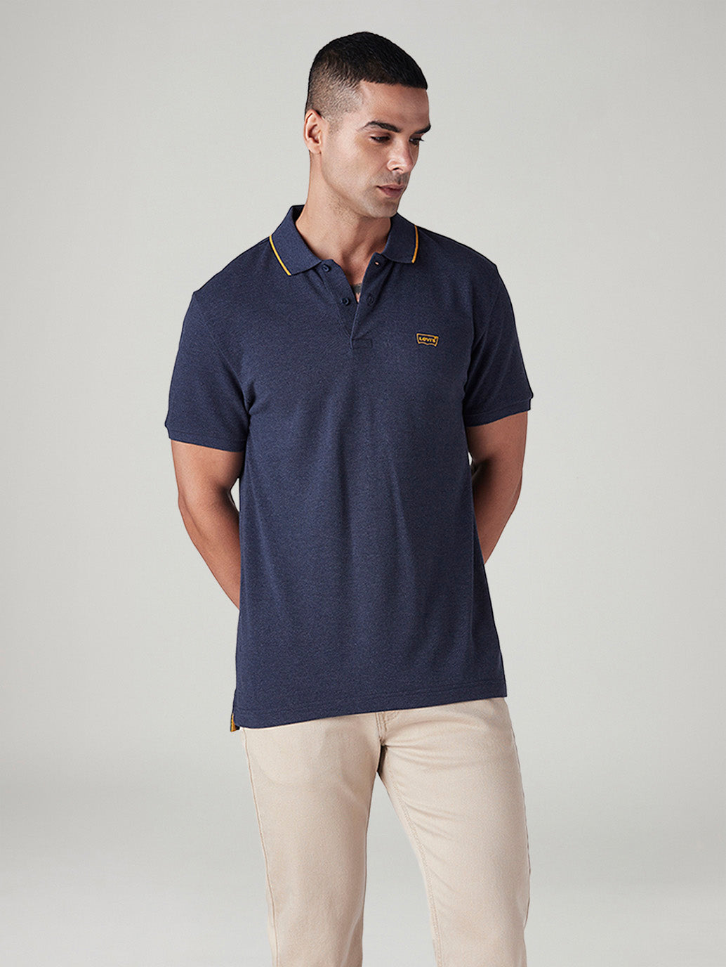 Men's Solid Navy Pique Polo T-shirt
