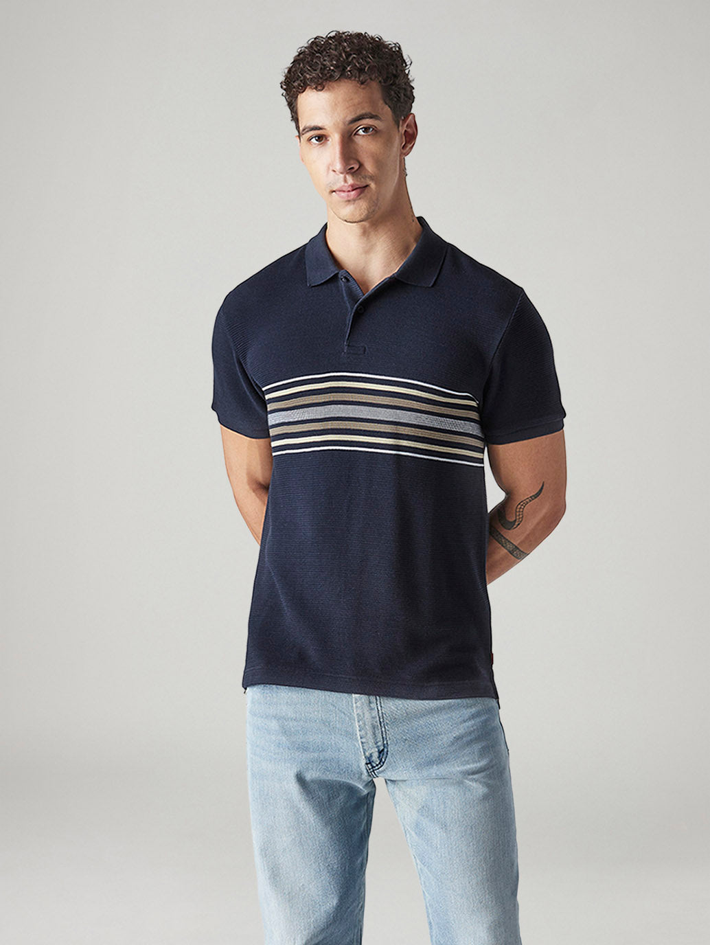 Men's Striped Navy Polo T-shirt