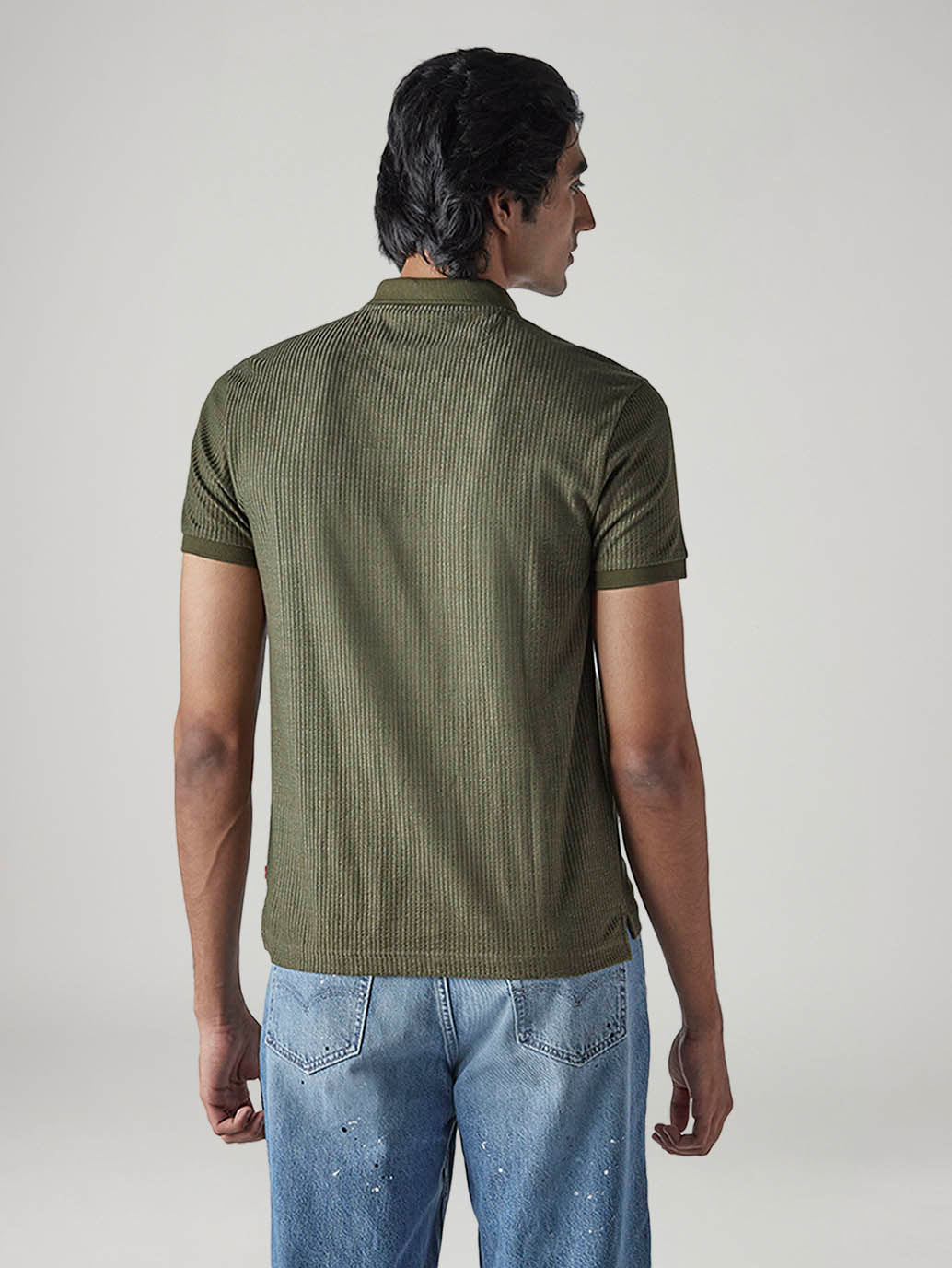 Men's Textured Olive Ribbed Polo T-shirt - 20 View