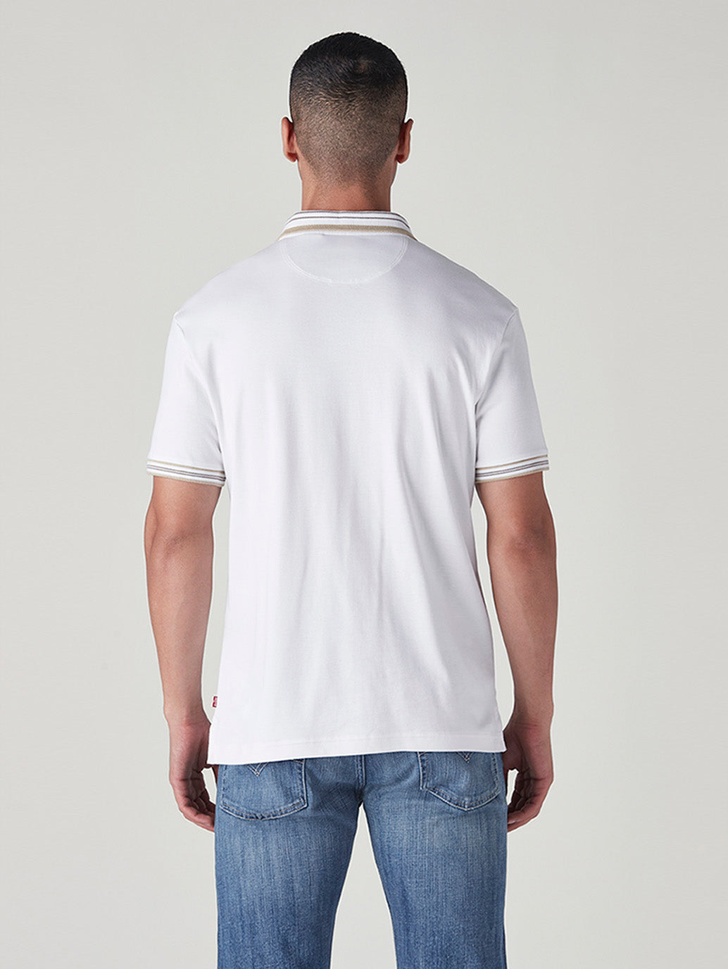 Men's Solid White Interlock Polo T shirt - Back View