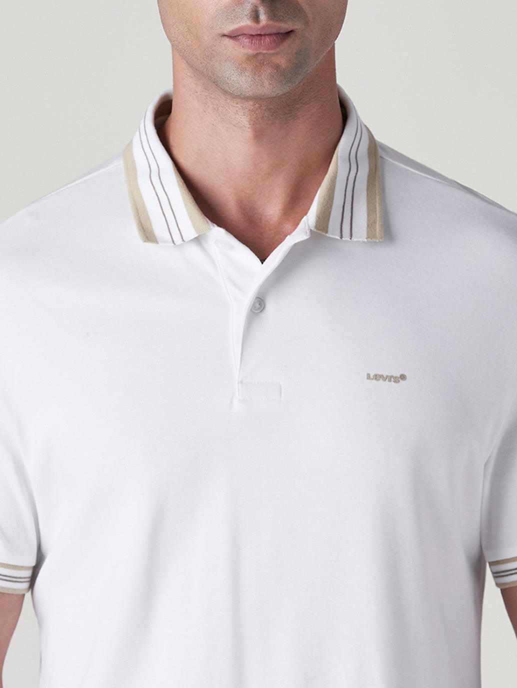 Men's Solid White Interlock Polo T shirt - Detail View