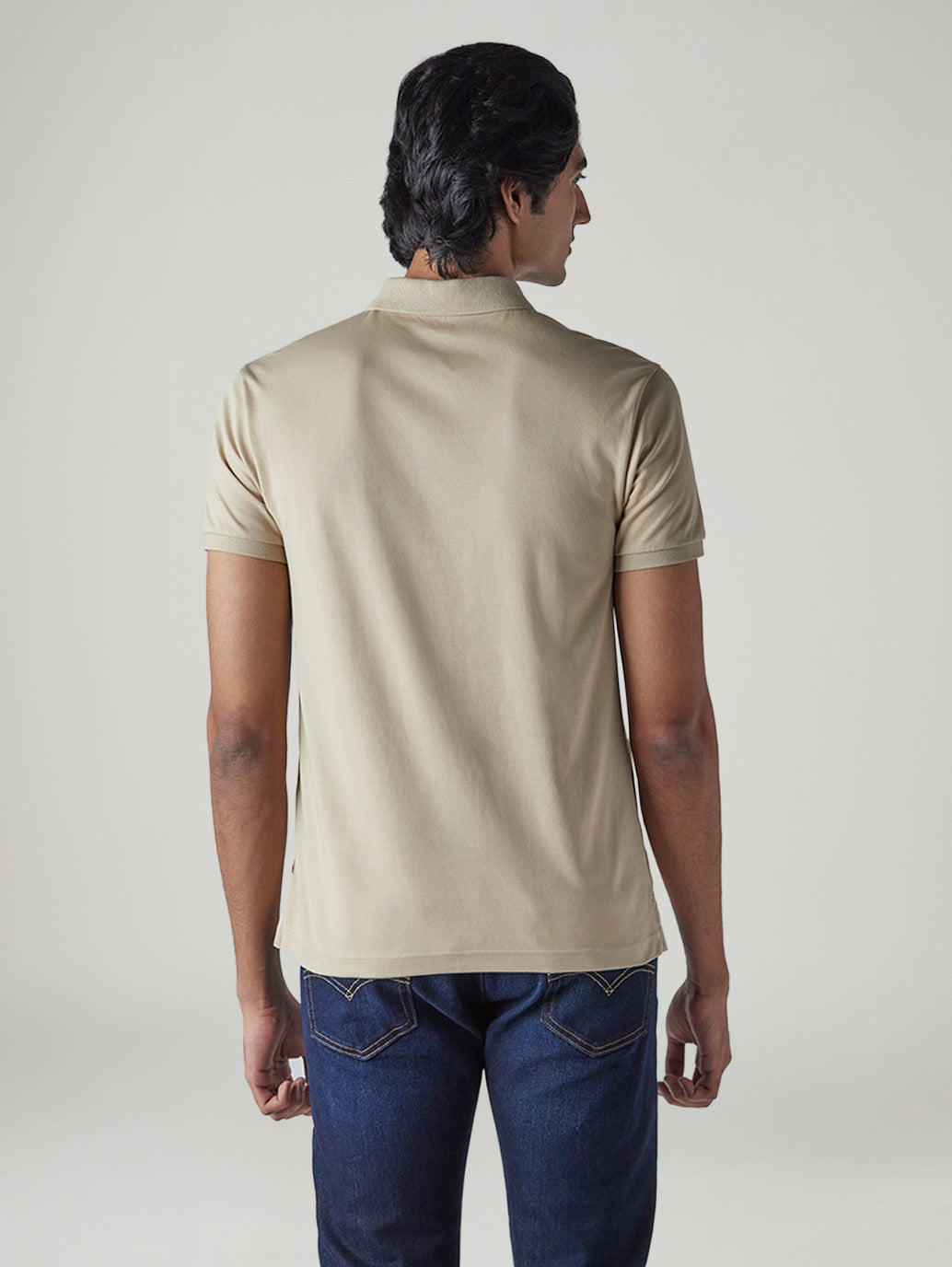 Men's Solid Beige Interlock Polo T-Shirt - Back View