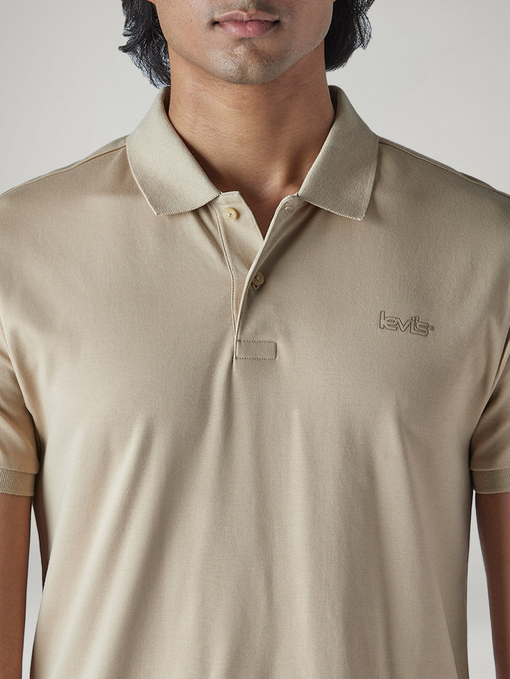 Men's Solid Beige Interlock Polo T-Shirt - detail View